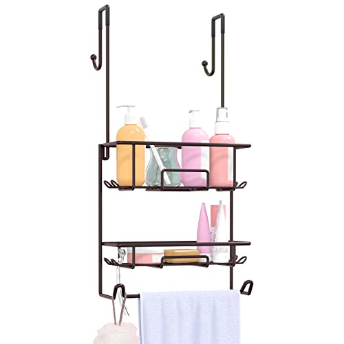 TreeLen Shower Caddy over the Door Rustproof Hanging Shower Organizer with 12 Hooks Shampoo Towel Holder for Bathroom Storage Shelf Rack -Bronze …