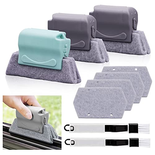 Korunb Magic Window Groove Cleaning Brushs, Hand-held Crevice Cleaning Tools, Window or Sliding Door Track Cleaner for Sliding Door, Sill, Tile Lines, Shutter, Car Vents, Keyboard, Small Clean Kit