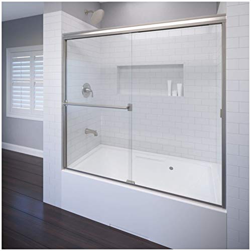 Basco Shower Door A0043-60CLBN Classic Sliding Bathtub Shower Door, Brushed ...