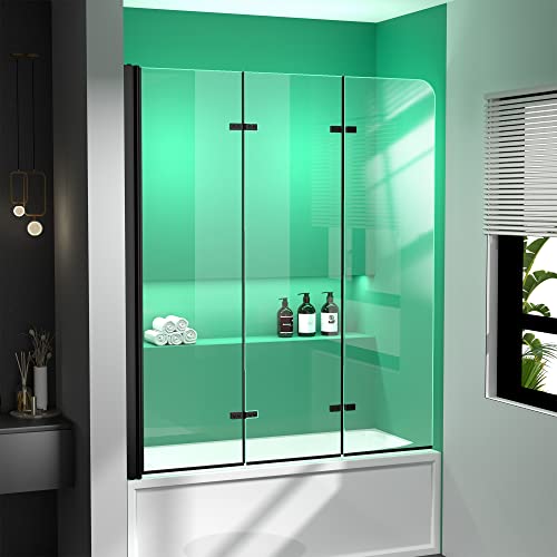 GETPRO Tub Shower Door Frameless Foldable Hinged Bathtub Shower Door ...
