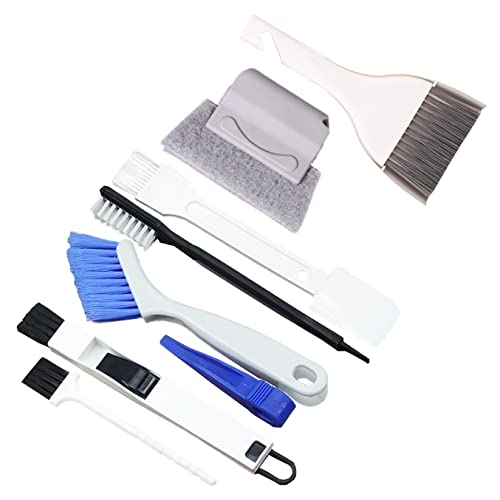 MXY 7 Piece Window and Sliding Door Track Cleaning Brushes Set, Hand-held Groove Gap Cleaning Tools, Grout Clean Brush Scraper, 2-in-1 Multipurpose Corner Keyboard Slot Broom with Dustpan