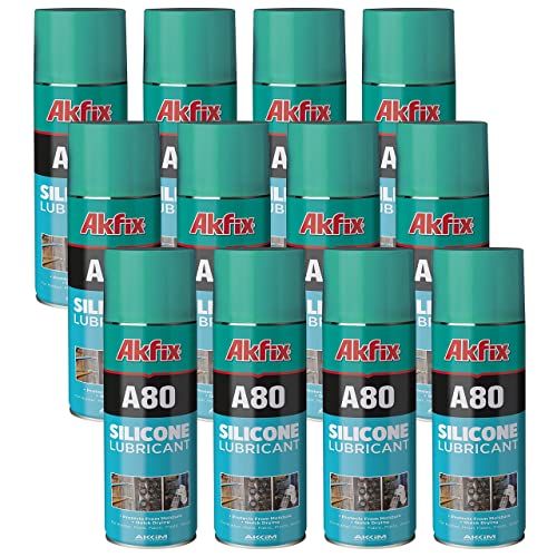 Akfix A80 Waterproof Lubricant Spray- Silicone Lube for Door and Technics Hinges, Mold Release in Plastic, Rubber, Springs Industries at High Temperature | 12 - Pack, 13.5 Oz. Cartridge
