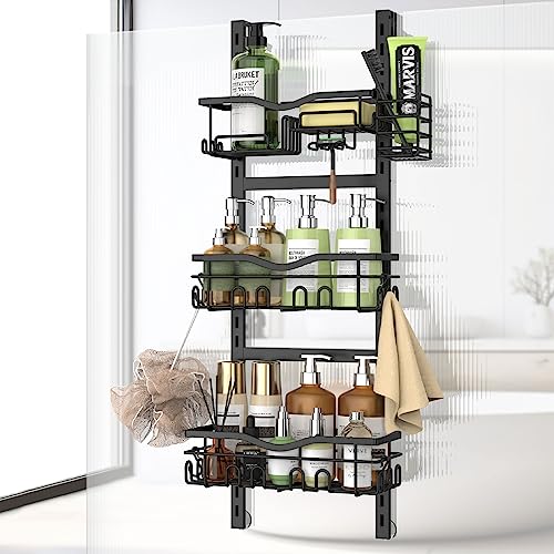 3 Tiers Over-the-Door-Shower-Caddy, Hanging Shower Caddy Rack with Soap and Toothbrush Holder, Shower Organizer Rustproof Bathroom Shampoo Holder for Shower, Shower Shelf for Inside Shower with Hooks