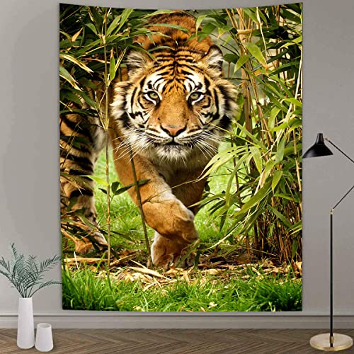 Tiger Bamboo Forest Tapestry Jungle King Animals Wall Hanging Tapestry ...